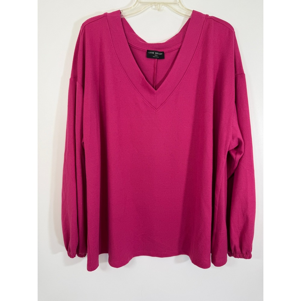 Lane Bryant Magenta Pink V-Neck Top Plus 18 20 Knit Pullover Long Sleeve